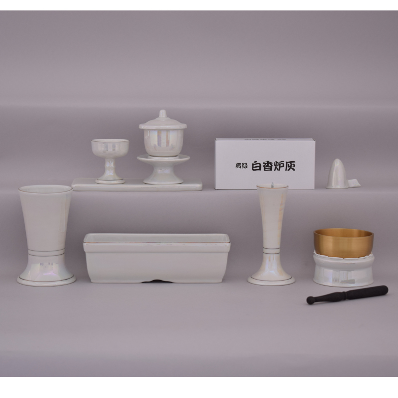 陶器仏具セット奉仕用　パール[7-45-04]