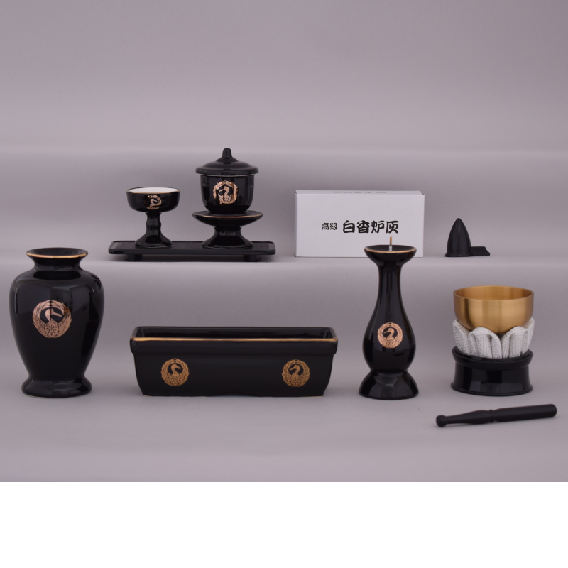 鶴丸紋入セト仏具4.5寸三具足セット[7-45-06]