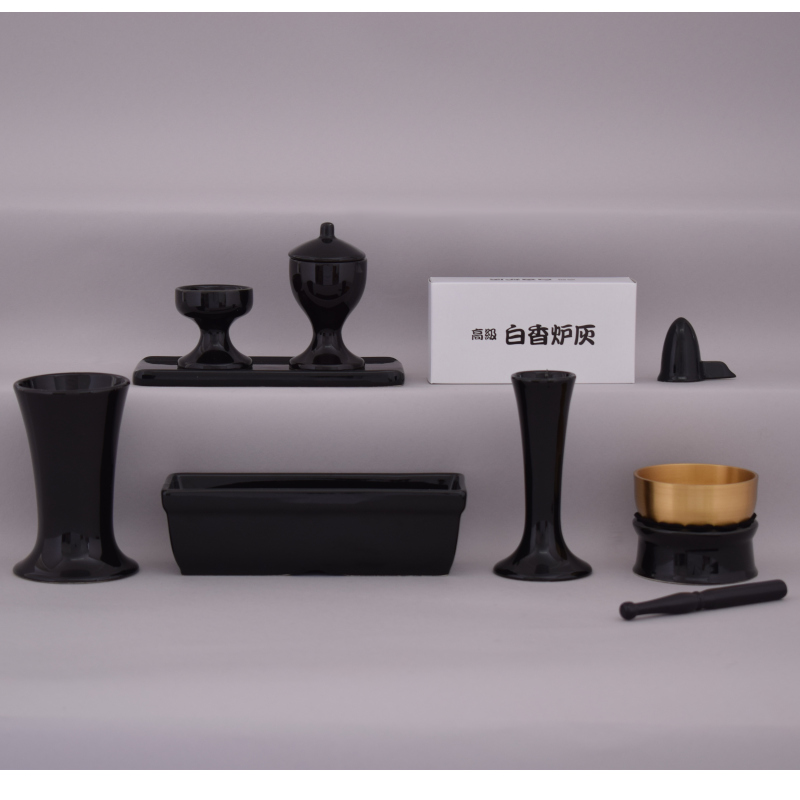 陶器仏具セット奉仕用 黒[7-45-04]
