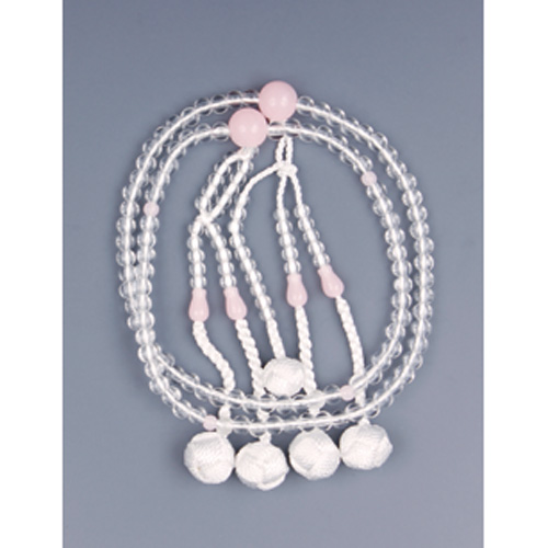 プラスチック念珠　8寸　水晶・紅水晶　組房