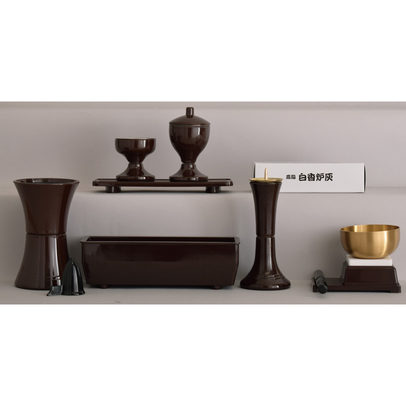 プラスチック2型仏具セット 茶[7-45-02]