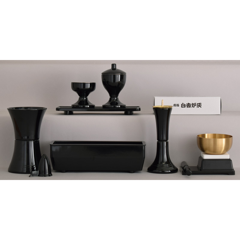 プラスチック2型仏具セット 黒[7-45-02]