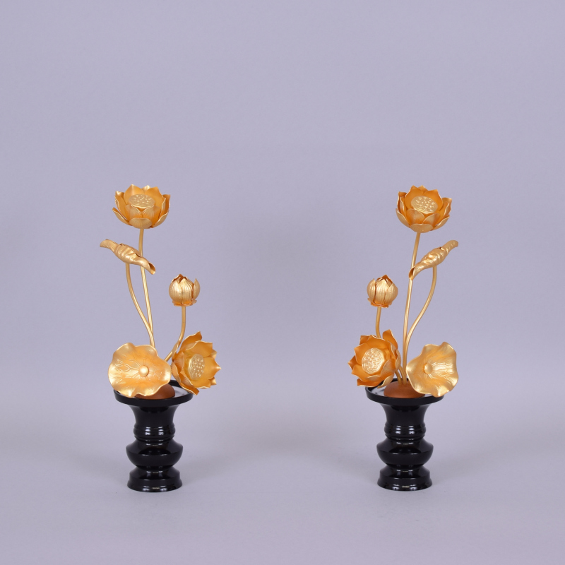 真鍮常花4寸5本立<消金仕上げ>(一対)[7-49-03]